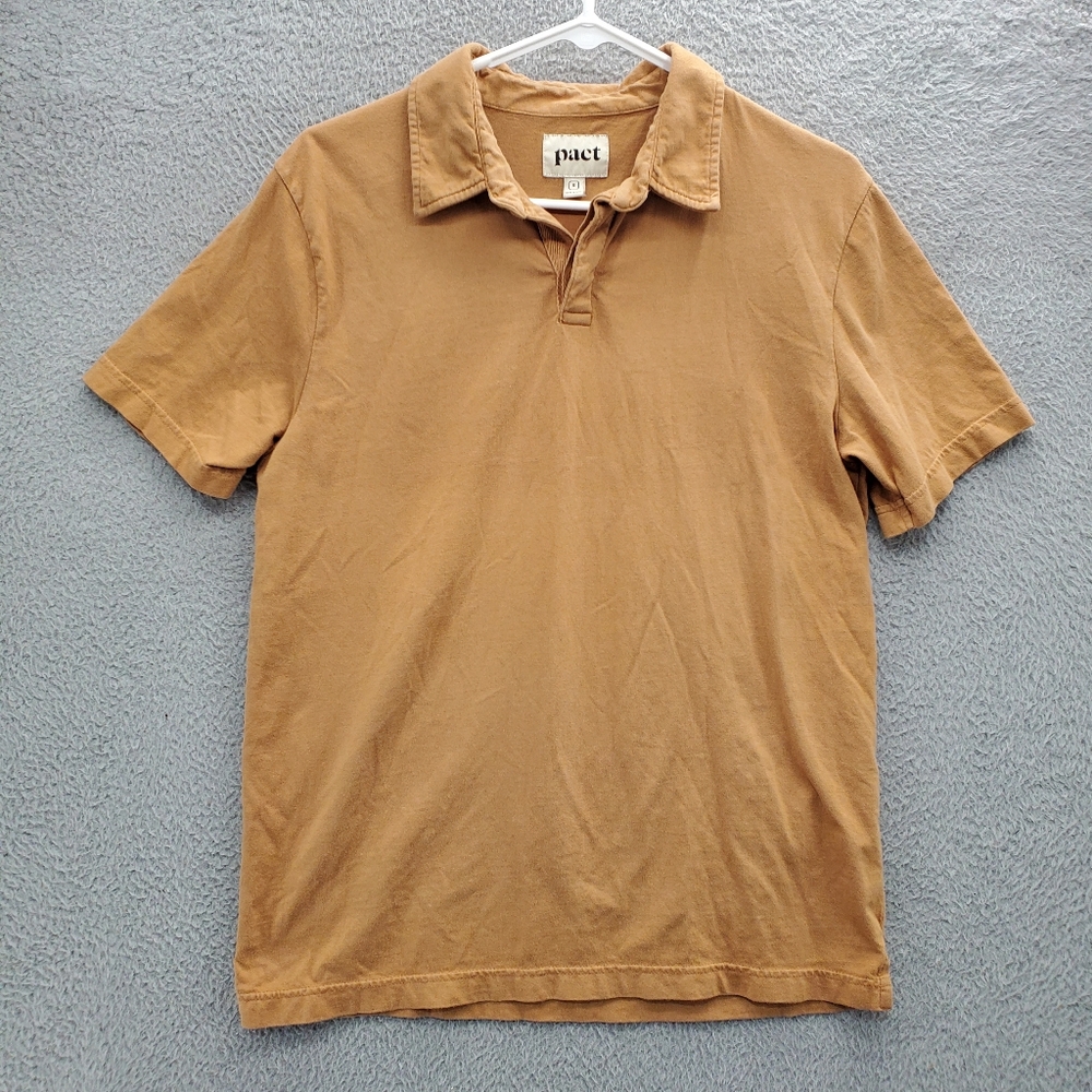 Pact Vintage Jersey Notch Neck Polo Shirt Mens Small Tan